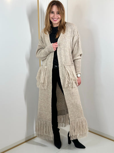 Długi Kardigan z Frędzlami