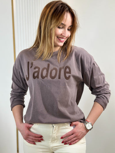 Komfortowy bluzka z długim rękawem z Napisem J’adore