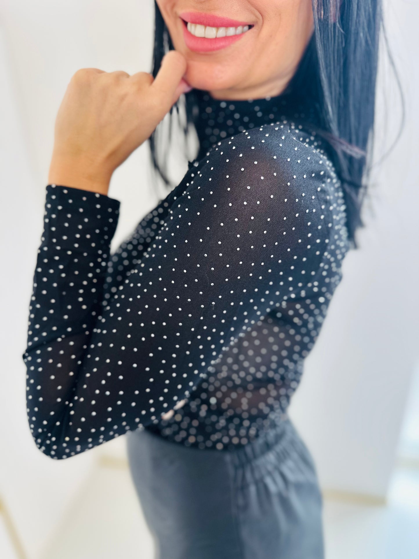 Bluzka Siateczkowa Półgolf Zdobiona Cyrkoniami