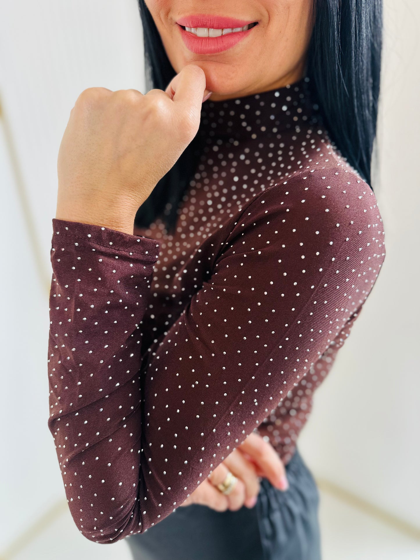 Bluzka Siateczkowa Półgolf Zdobiona Cyrkoniami