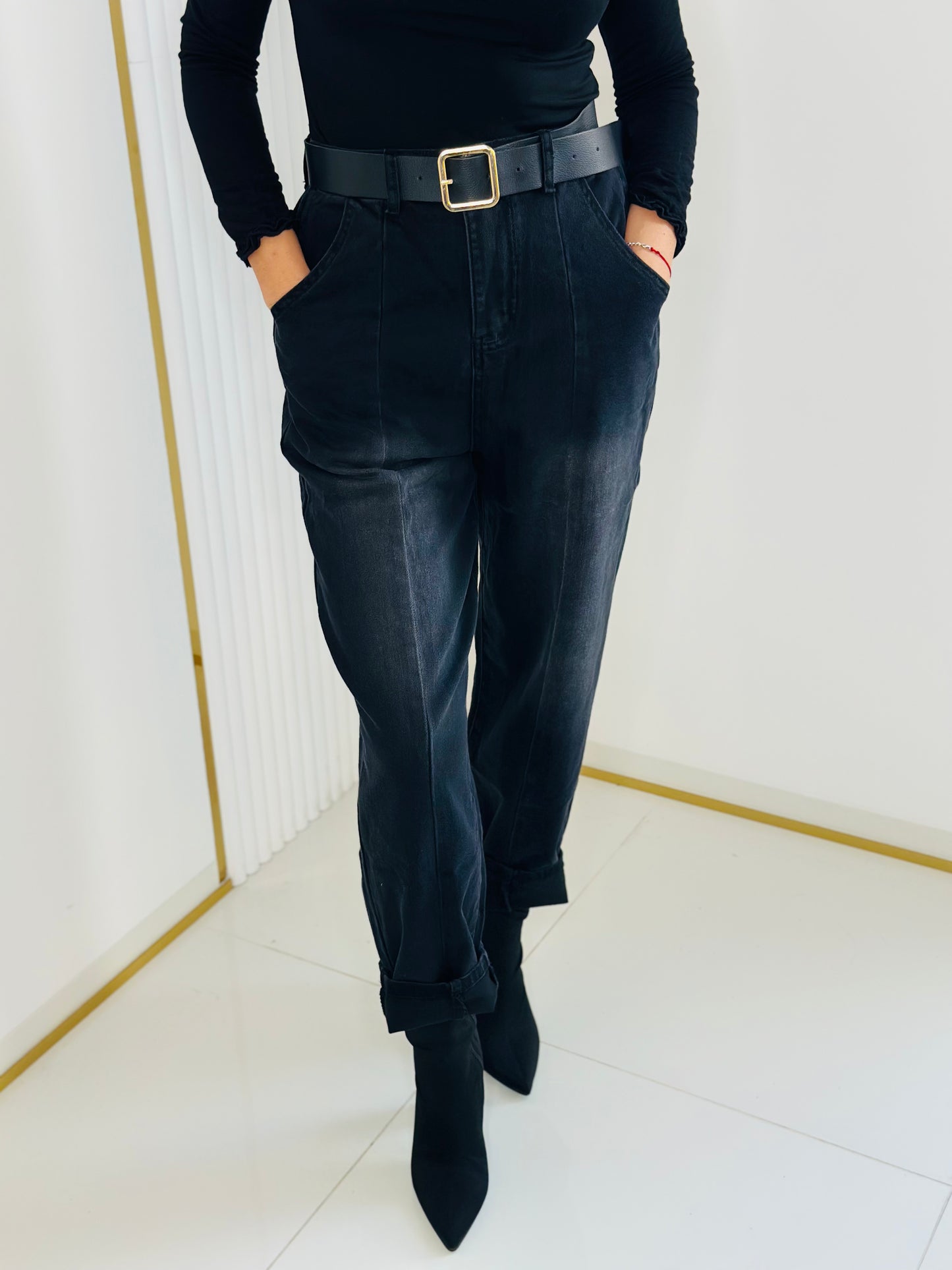 Jeansy Balloon Fit z Pionowym Szwem