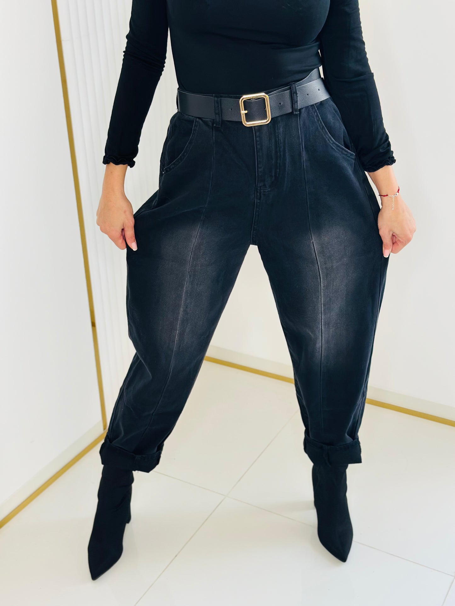 Jeansy Balloon Fit z Pionowym Szwem