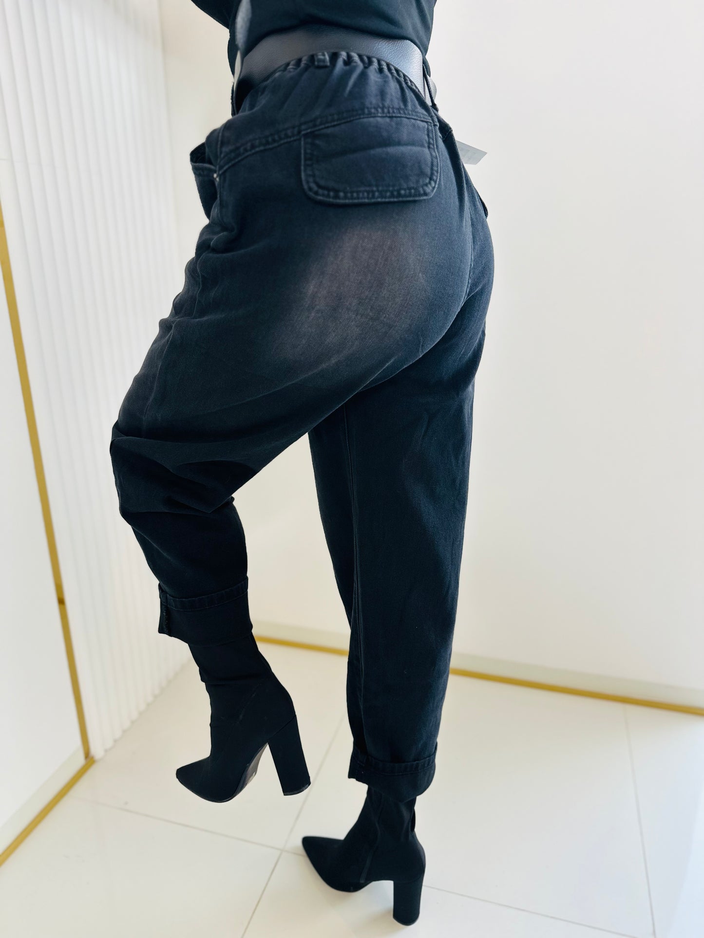 Jeansy Balloon Fit z Pionowym Szwem