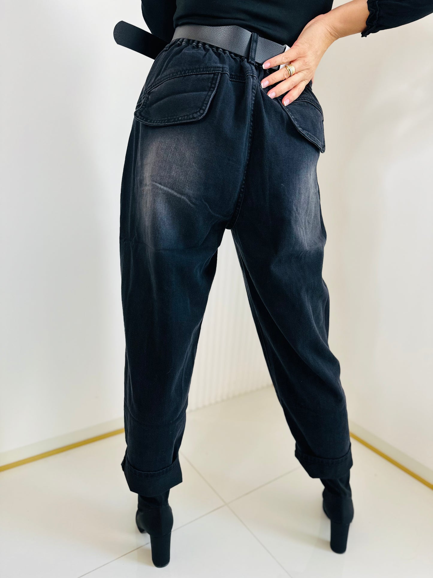 Jeansy Balloon Fit z Pionowym Szwem