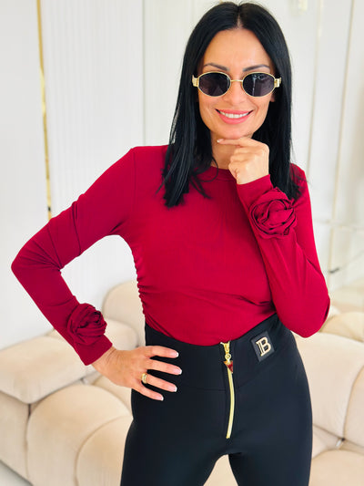 Bluzka Prążkowana – Długi Rękaw z Marszczeniami